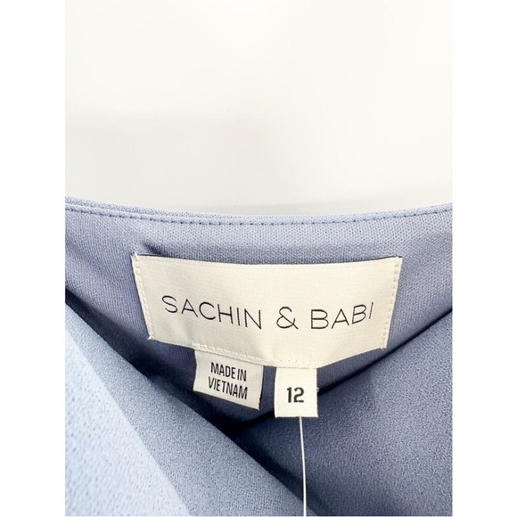 NWT SACHIN + BABI Paulina Gown in  Slate Blue Draped Crepe Pastel Baby Dusty 8 - Picture 4 of 12